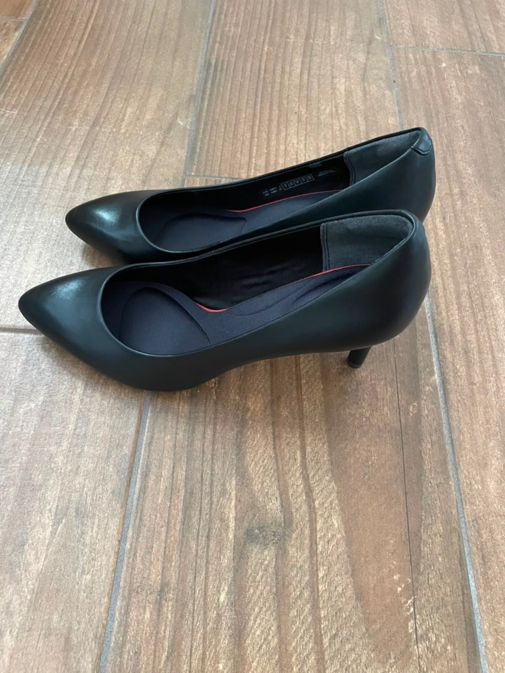 Rockport Black Pointed-Toe Pumps with Red Accent - Picture 2 of 6